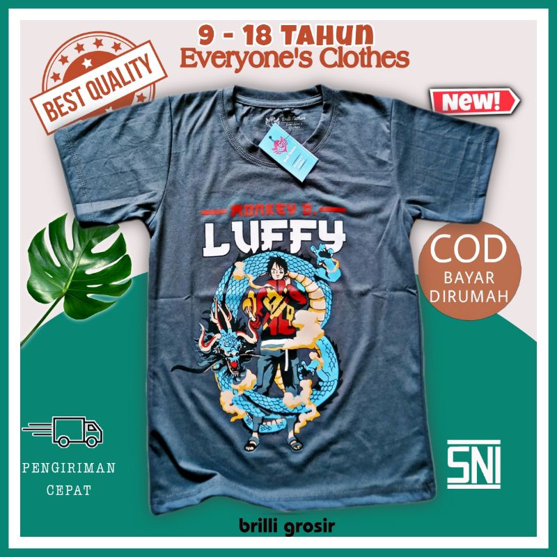 Kaos Oblong Distro Anak Tanggung laki cowok cowo motif gambar kartun anime one piece Luffy Samurai n