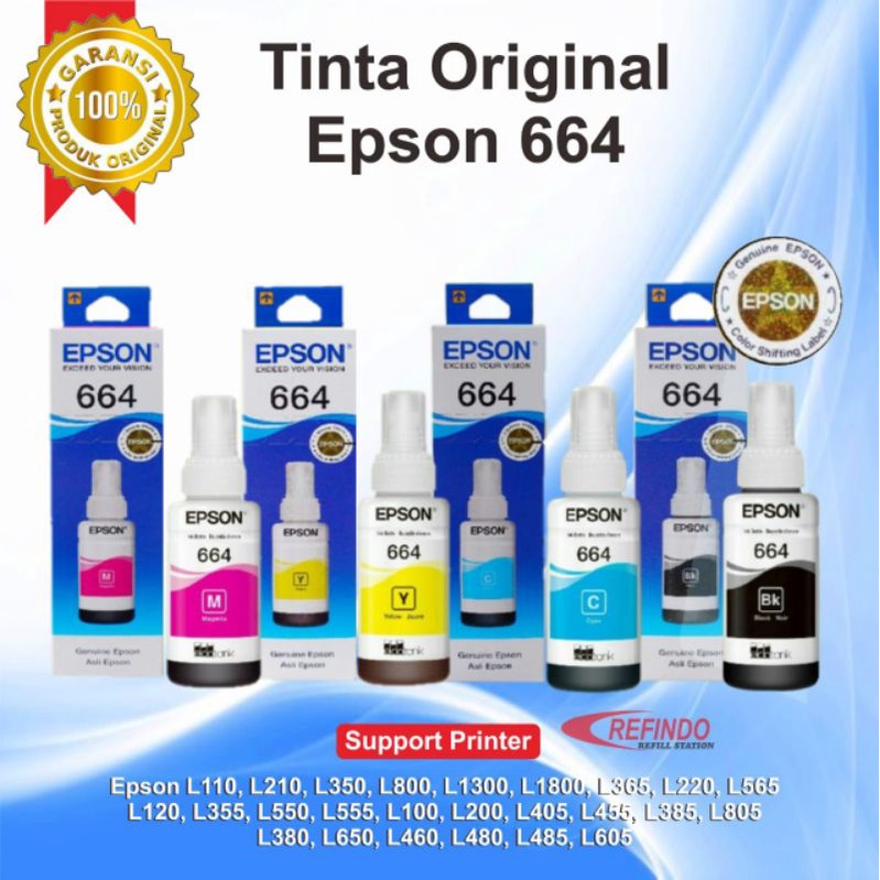 Jual Tinta Epson 664 T664 T6641 Original Printer L120 L380 L385 L405 ...