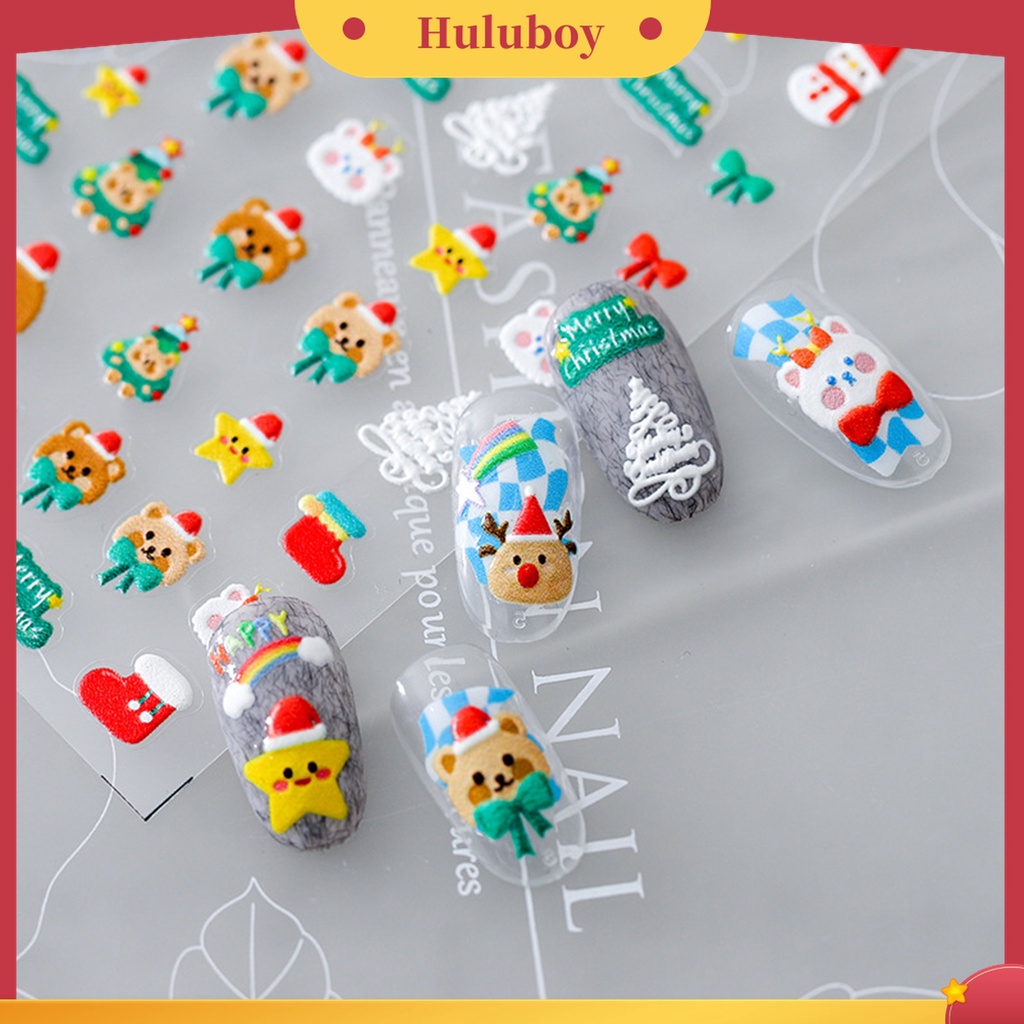 Huluboy Huluboy♡ Stiker Kuku 5D Motif Snowflake / Manusia Salju / Natal Untuk Nail Art