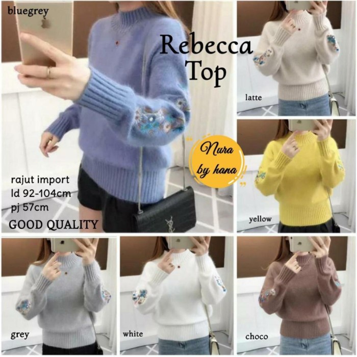 Sweater Wanita Korea Rajut Import Tebal Lengan Bunga Rebecca