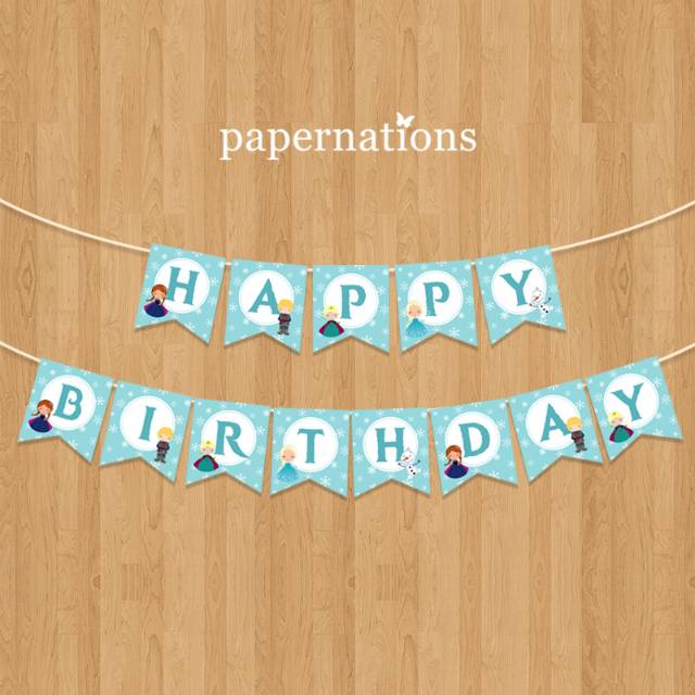 Banner Happy Birthday Frozen / Bunting Flag Frozen / Banner Ultah tema Frozen