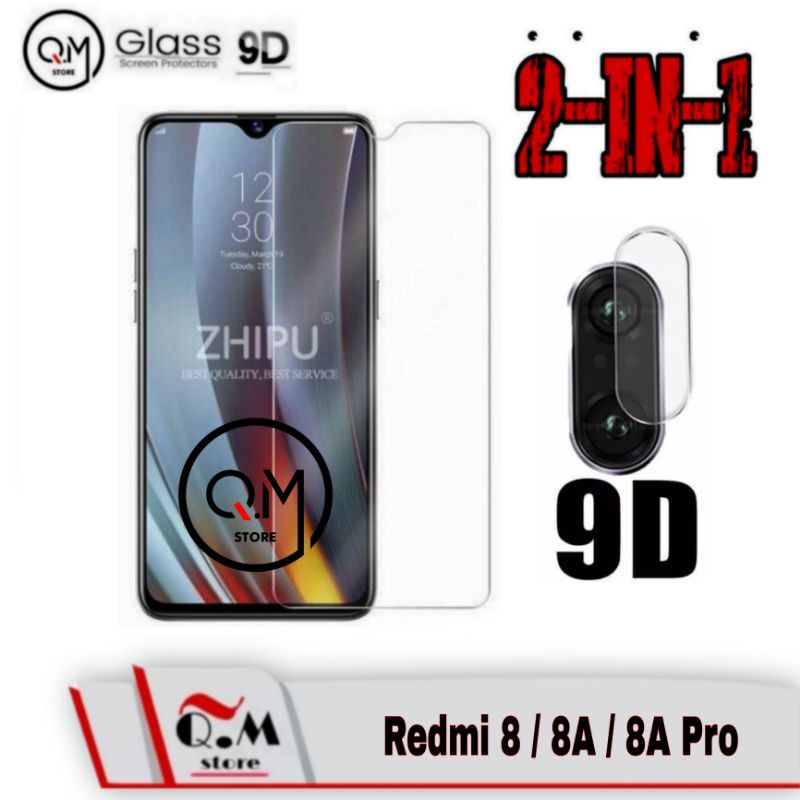 Tempered Glass Layar Full Xiaomi Redmi 8 / Redmi 8A / Redmi 8A Pro Anti Gores TG Camera Full 9D Paket 2-In-1