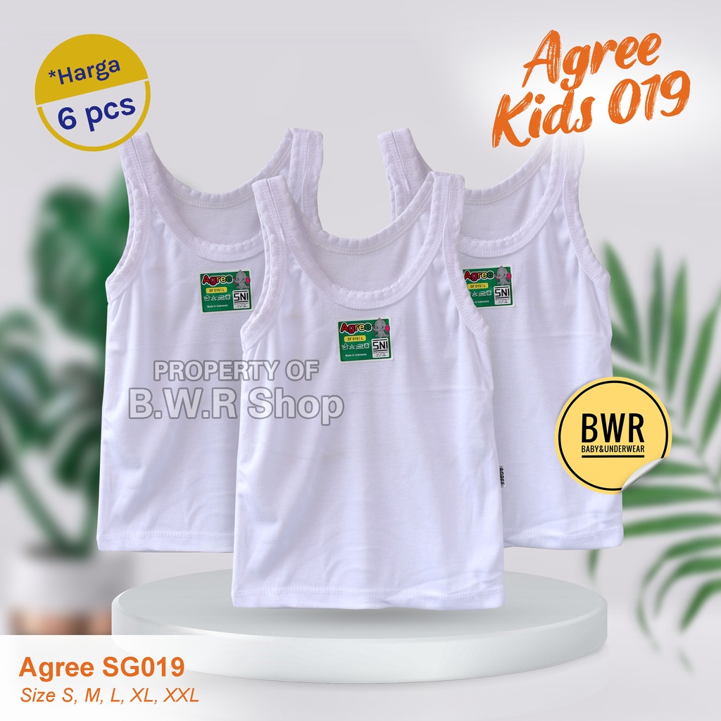 [ 6pc ] Singlet Agree Kids SG019 / Singlet Putih Pakaian Kaos Dalam Anak Singlet Agree Sg 019 | Bwr