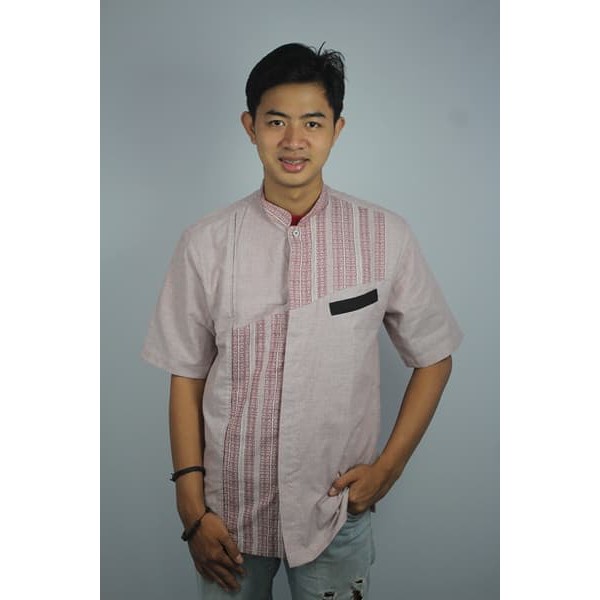 MY BAJU KOKO PRIA CASUAL KODE ADH 27 MERAH MUDA