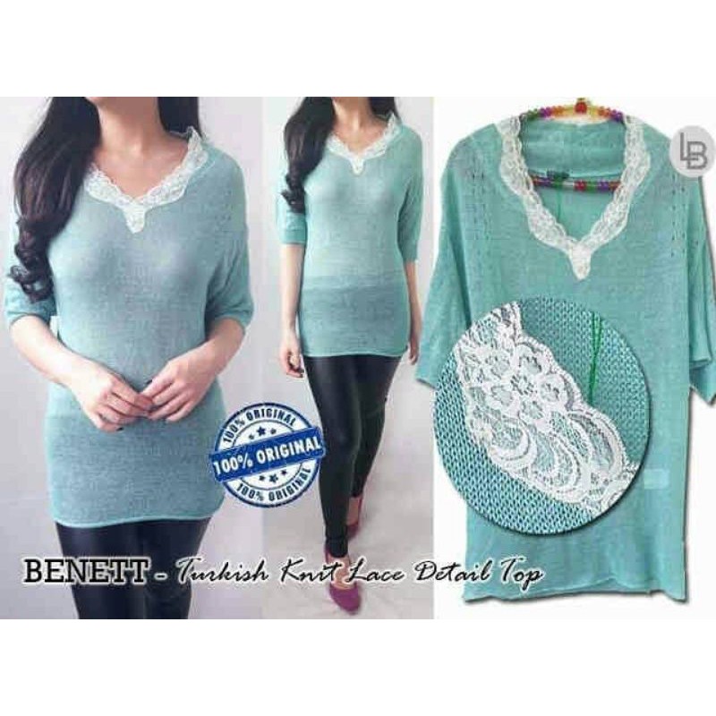 B451.Benetton turkish Knit Lace top