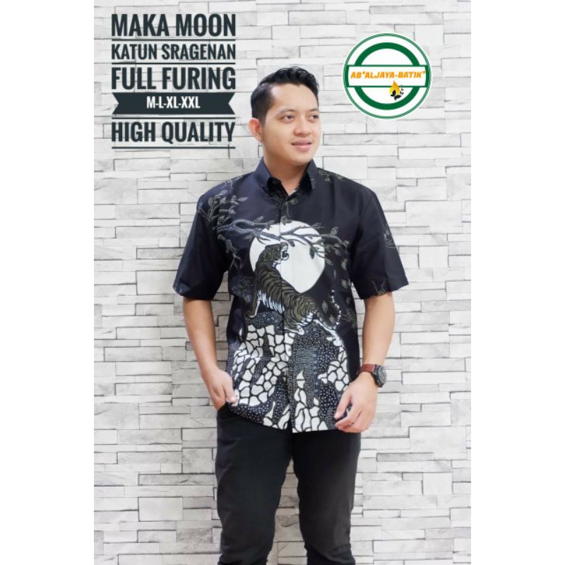 Kemeja Batik Lengan Pendek Pria Batik Pria Hitam Lengan Pendek MAKA MOON