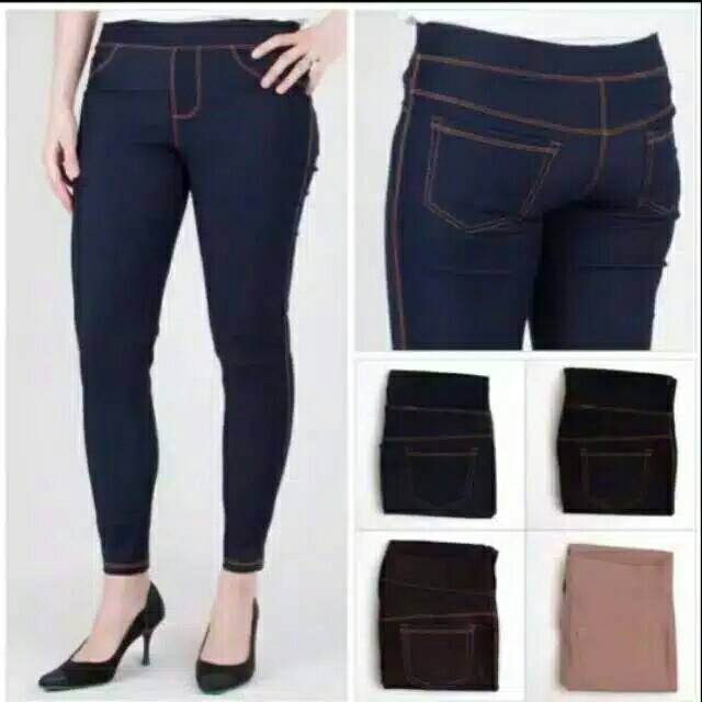 Legging Denim  / Legging Murah / Leging Jumbo / Celana Legging Panjang Model Kantong (BB 50-65 Kg / Standar)