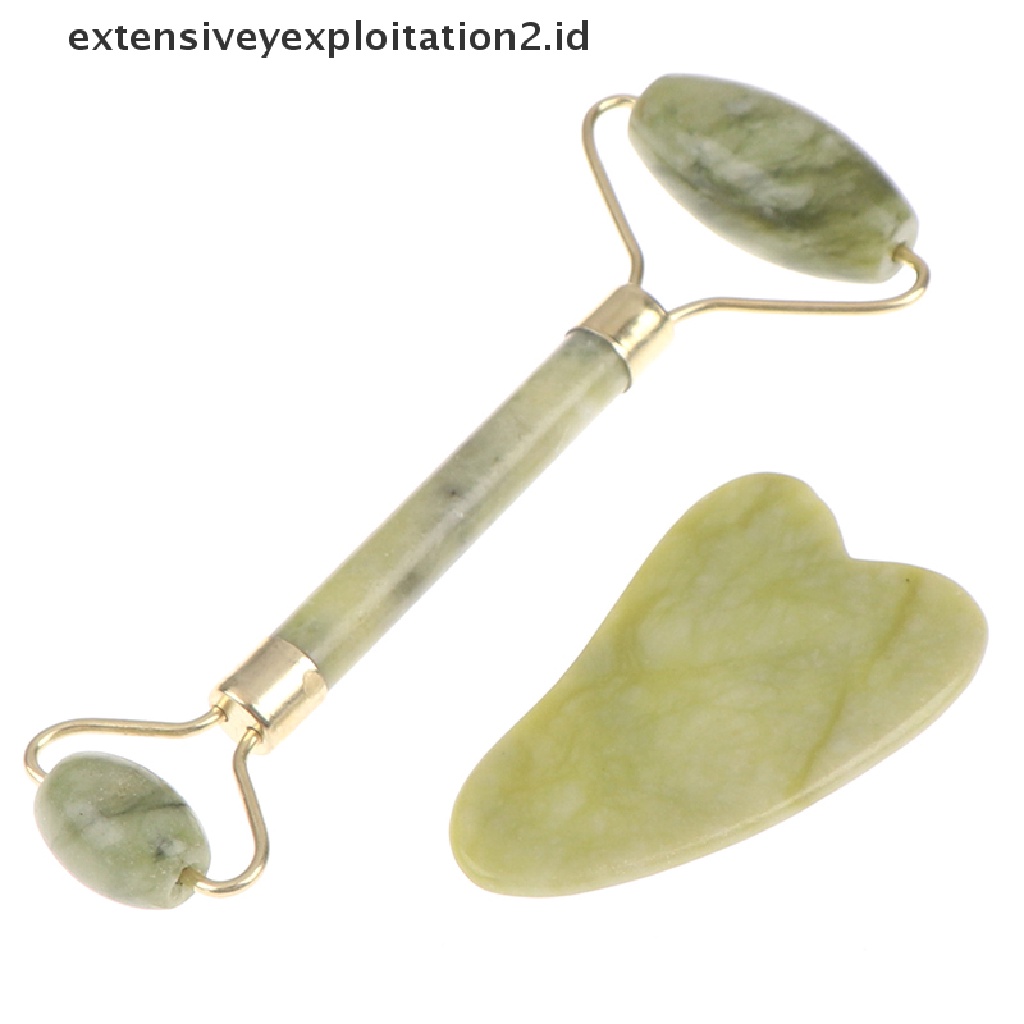 (Hotter1) Natural Jade Roller Gua Sha Board Alat Pijat Wajah