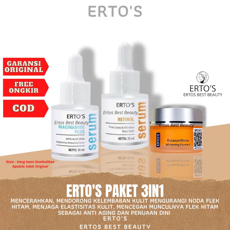 ORI Ertos Paket Whitening Flek Noda Hitam Jerawat Bekasnya Retinol, Niacinamide, Astaxanthine 0ri ER
