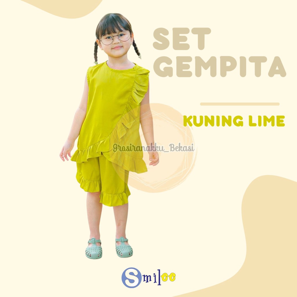 Setelan Anak Rayon Gempita Smilee Warna Lime Size 1-5 Thn