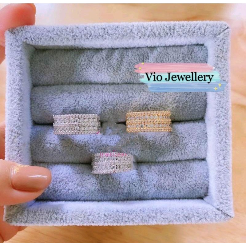 Cincin 3Baris (Vier) Replika Berlian Lapis Emas/Zirconia