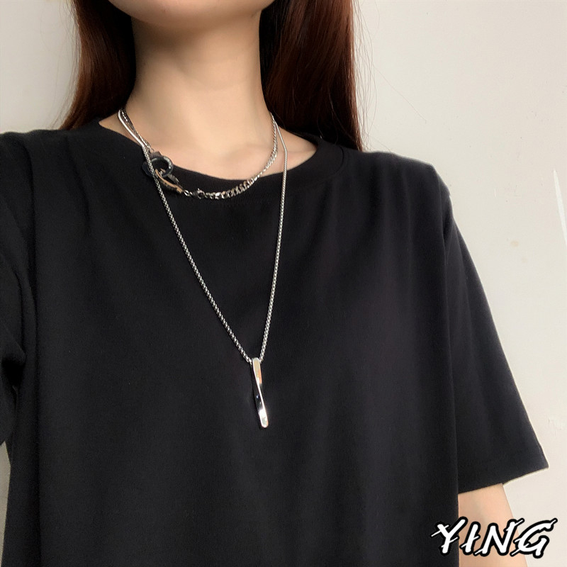Kalung Liontin Bentuk Persegi Panjang Spiral Bahan Stainless Steel Gaya Hip Hop Untuk Anak Laki-Laki Dan Perempuan