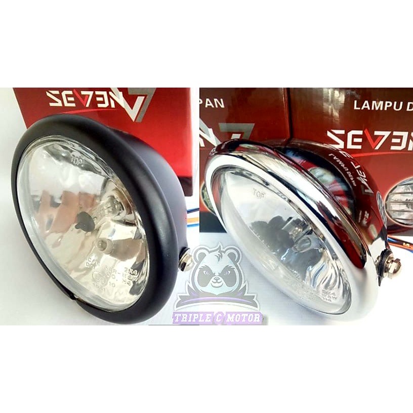 LAMPU DEPAN CB100 REFLEKTOR HEADLAMP JUTE 5.75 INCH KACA PUTIH BATOK CROM HITAM SEVEN UNIVERSAL MOTO