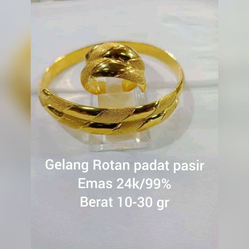 Gelang rotan padat emas asli kadar 99/24k