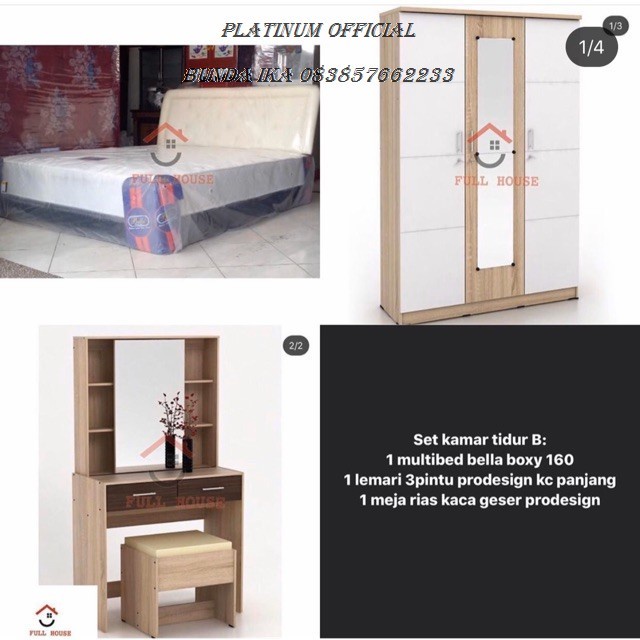 READY *PLATINUM* PROMO Set kamar tidur kasur springbed lemari dan meja rias