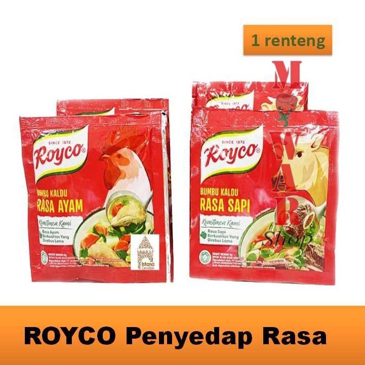 

(12 sachet x 1 renteng) ROYCO Bumbu Penyedap Rasa Instant Dengan Rasa Kaldu Daging Sapi atau Ayam