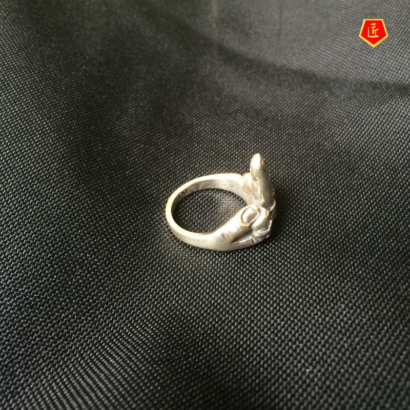 [Ready Stock]Punk Hip Hop Style Ring Vintage Silver Black