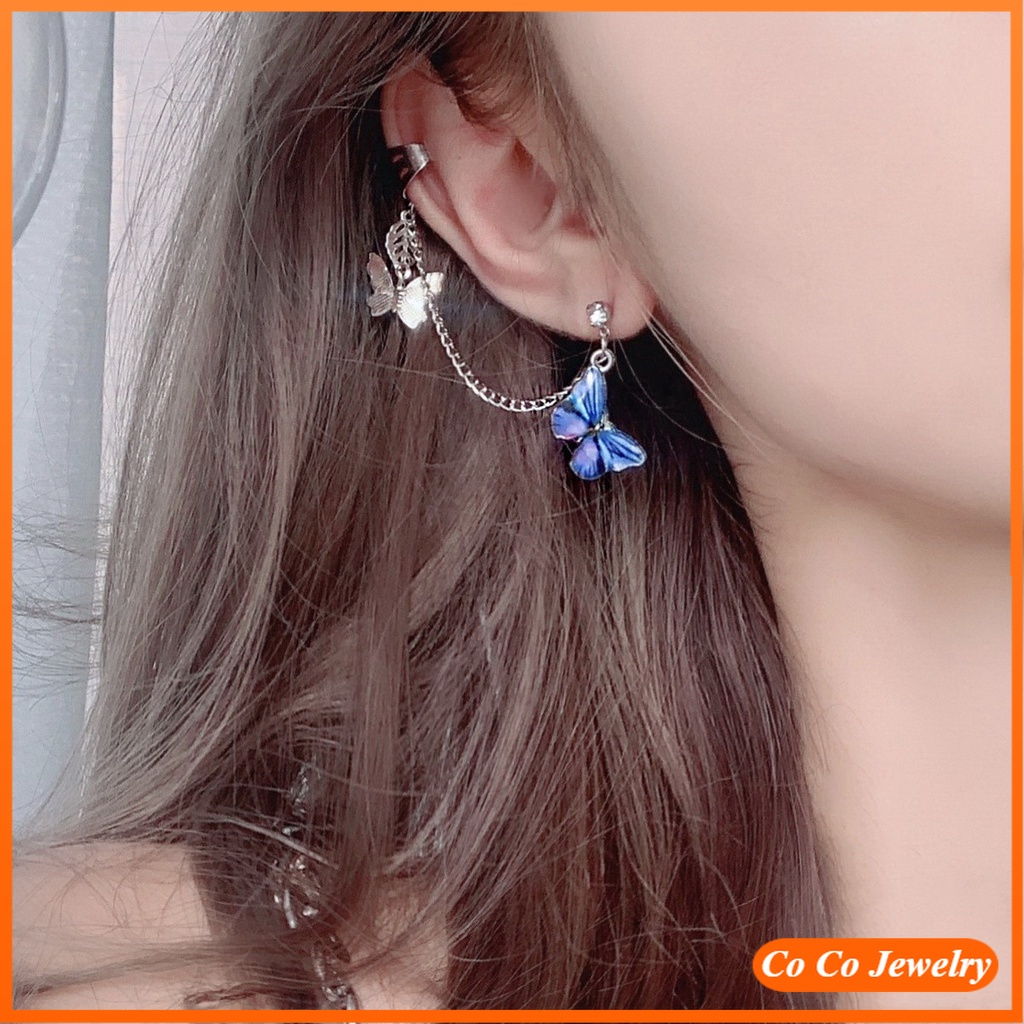 1Pcs Three-dimensional Butterfly Earrings for Women Korean Personality Ear Clip Integrated Tassel Chain Ear Jewelry