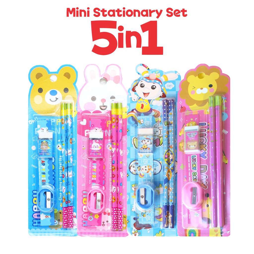 

Alat Tulis Sekolah 1 Set 5 In 1 Mini Stationery Pensil Rautan Penghapus dan Penggaris