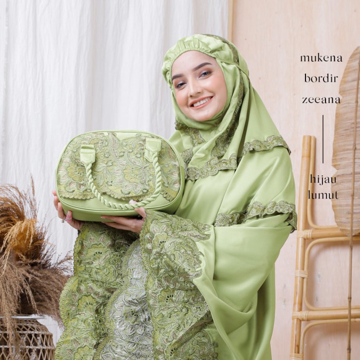 PMI MUKENA DEWASA BORDIR ZEEANA HIJAU LUMUT