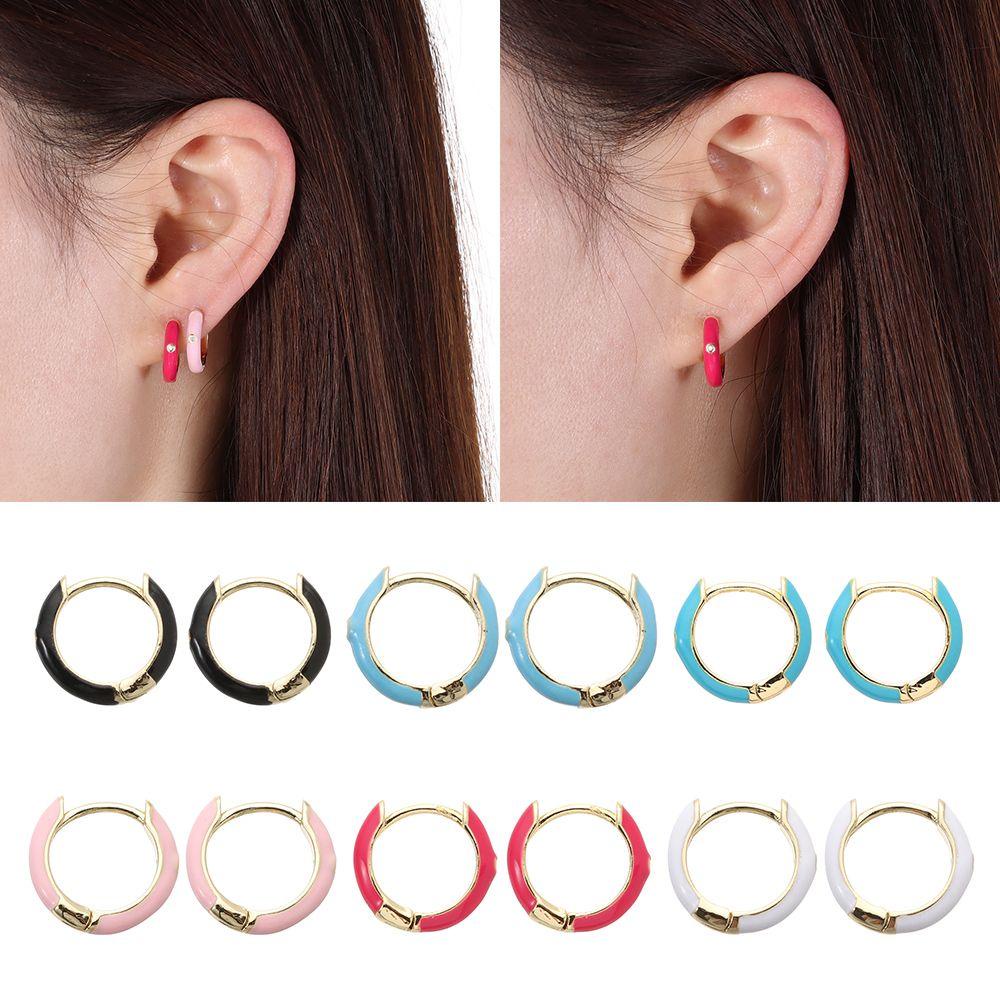 R-flower 1pasang Aksesoris Anting Lukisan Cat Minyak Ear Cuff Jewelry Lapis Emas