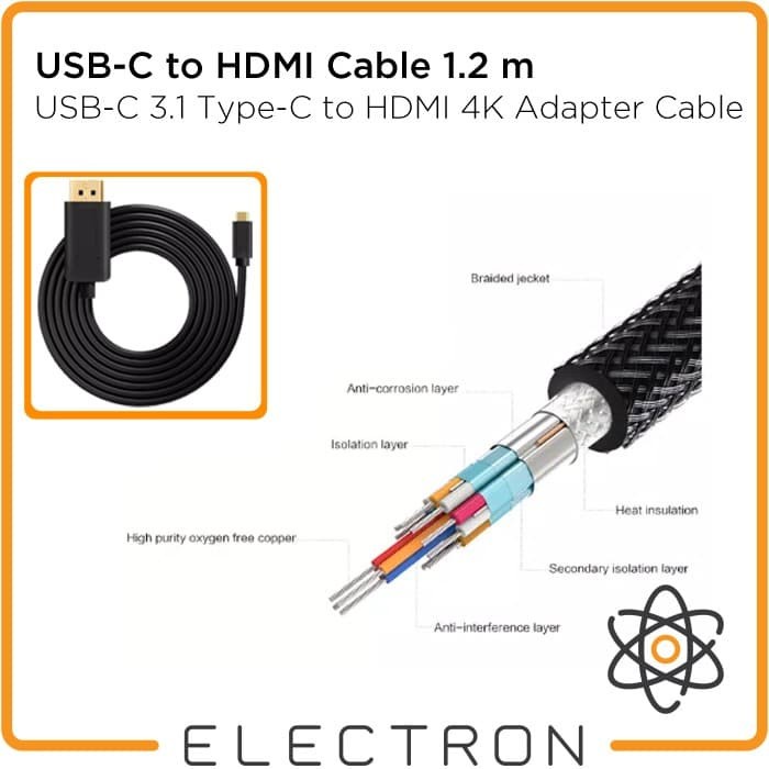 USB-C 3.1 Type-C to HDMI 4K Adapter Cable for Smartphone Tablet Laptop Kabel