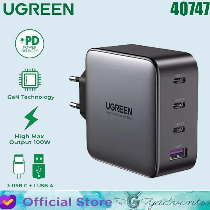 USAMS T44 ADAPTOR KEPALA CHARGER GAN 4 PORT OUTPUT FAST CHARGING 100W