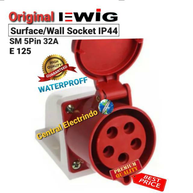 Surface Mounting Wall Socket 5Pin 32A (E125) EWIG.