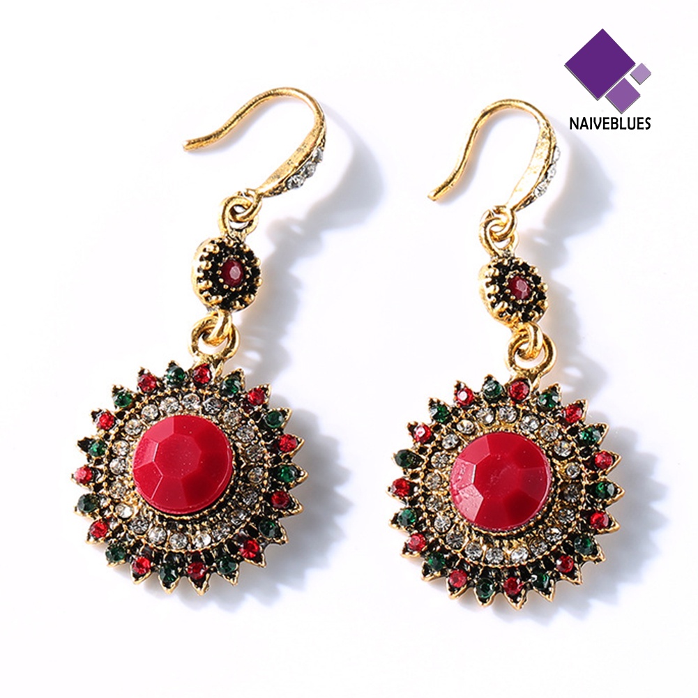 Anting Ruby Imitasi Bentuk Bulat Motif Bunga Matahari