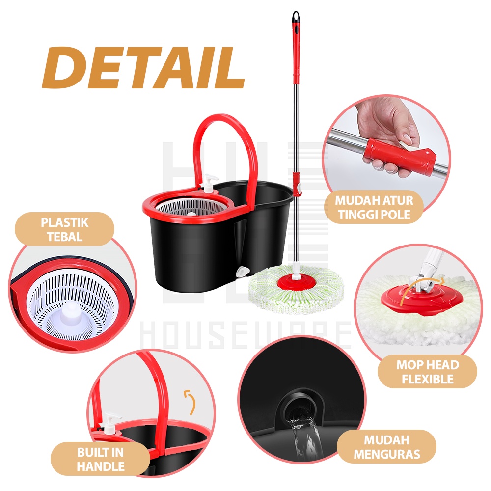 Alat Pel Lantai Ultra Mop Eldora - Spin Mop Black HUGO