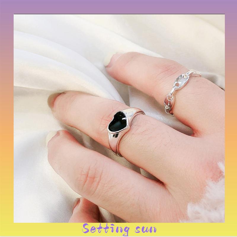 Fashion Love Cincin Wanita Geometris Cincin Sederhana Set 2 In 1 TN