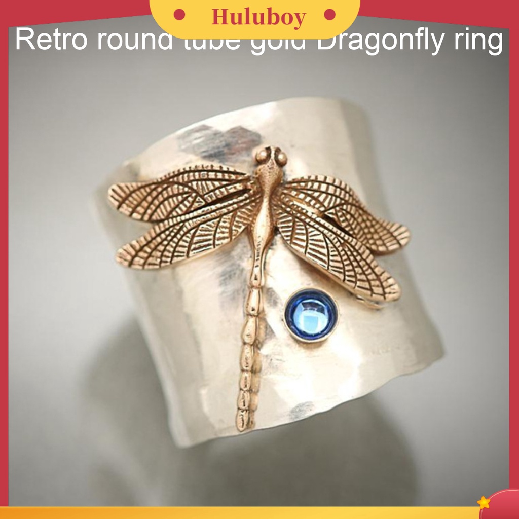 Hu Hu Hu Hu Hu Alat Bantu Pasang Kacamata♡ Cincin Bentuk Capung Bahan Alloy Warna Emas Gaya Vintage Untuk Pesta