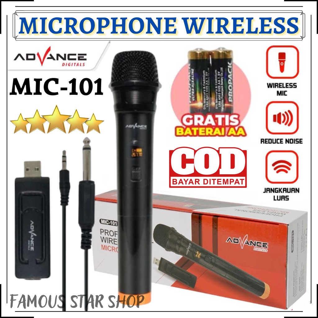 NEW microphone advance 101 mic professional wireless single / mic tanpa kabel-bisa cod | FMS