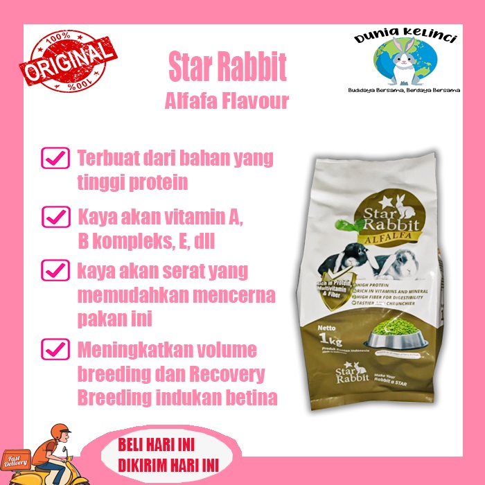 MAKANAN KELINCI STAR RABBIT FOOD ALFALFA 1 KG PAKAN PELET ALFAFA