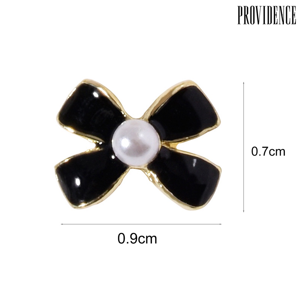 Providence 5Pcs / Set Kuku Palsu Motif Pita + Mutiara Imitasi Untuk Nail Art / Manicure DIY