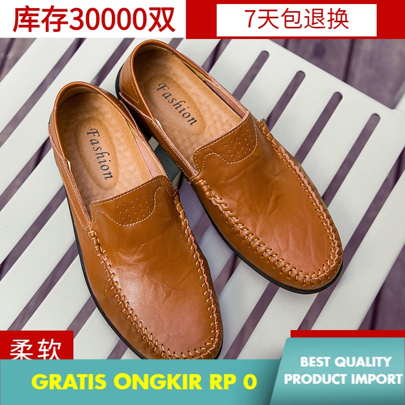 Sepatu Pria Pria Kulit Sepatu Kasual Lembut Bawah Bisnis  Pria Beanie Sepatu  Tren Malas Kulit Sapi 