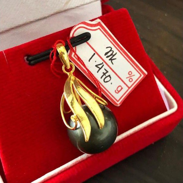 Liontin cantik model simple kasual elegan emas 22k mutiara air laut warna hitam grade A asli lombok