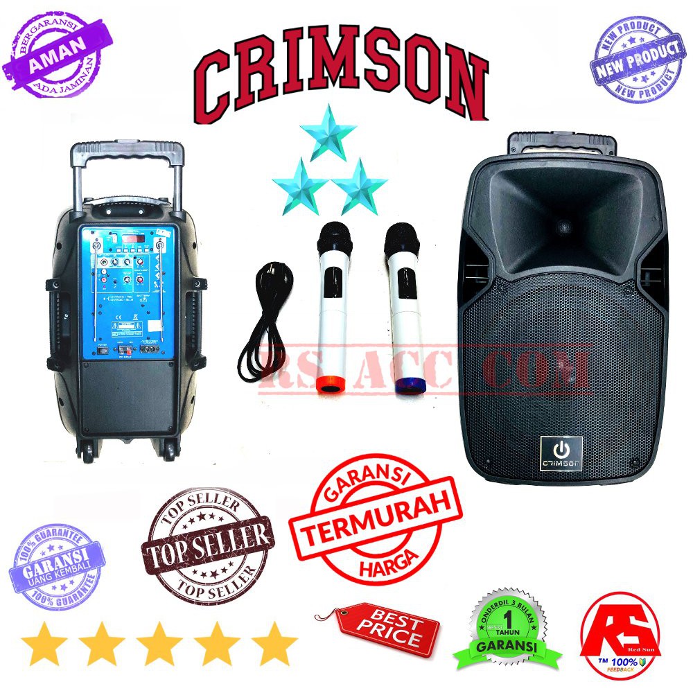 SPEAKER PORTABLE PA CRIMSON 10 INCH MICROPHONE WIRELESS ORIGINAL HD BASS