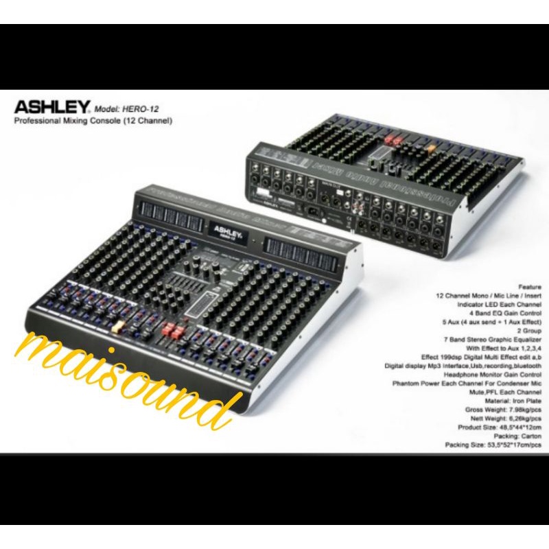 MIXER AUDIO ASHLEY HERO 12 CHANNEL ORIGINAL ASHLEY HERO12 12CHANNEL