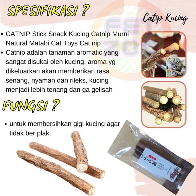 Catnip stick - cemilan snack gigit untuk kucing / kitten cat nip catmint mint toys kayu stik batang