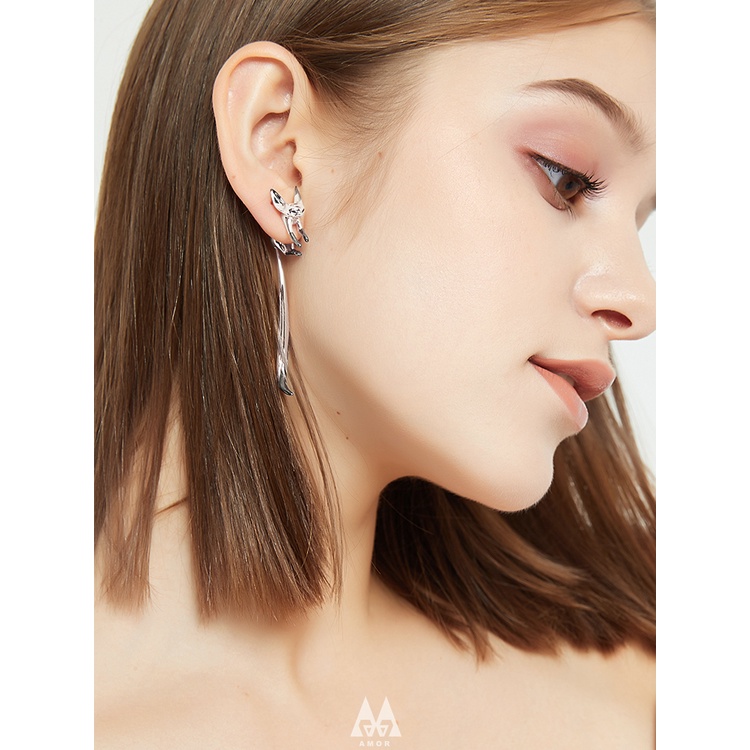 Anting Tusuk Gantung Bahan Sterling Silver 925 Desain Rubah Untuk Wanita