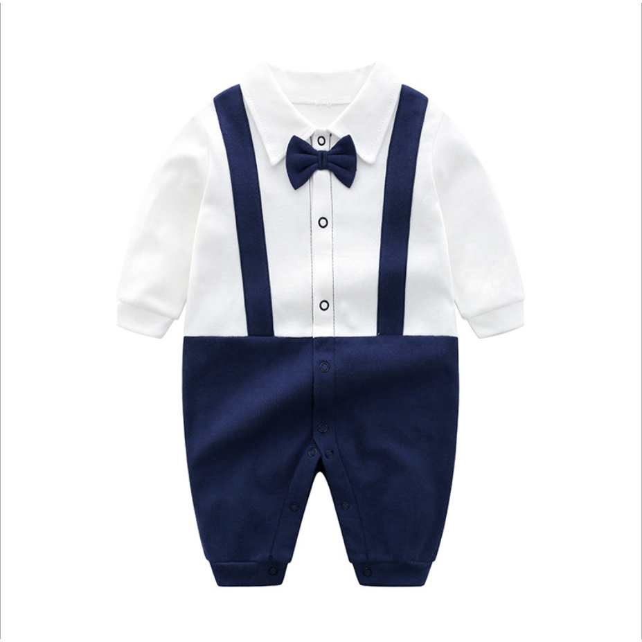 A73- Jumper bayi laki-laki lengan panjang  baju romper /pakaian jumper bayi motif dasi tuxedo premium