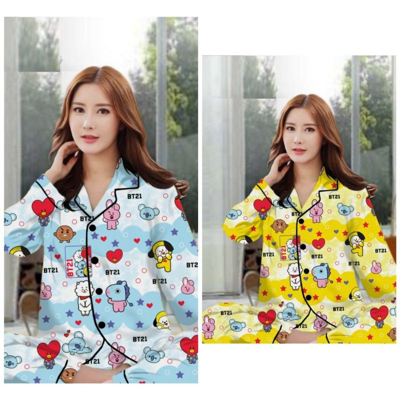 hokyvin Piyama baju tidur wanita dewasa BT21 PP Lengan panjang Fit To XL