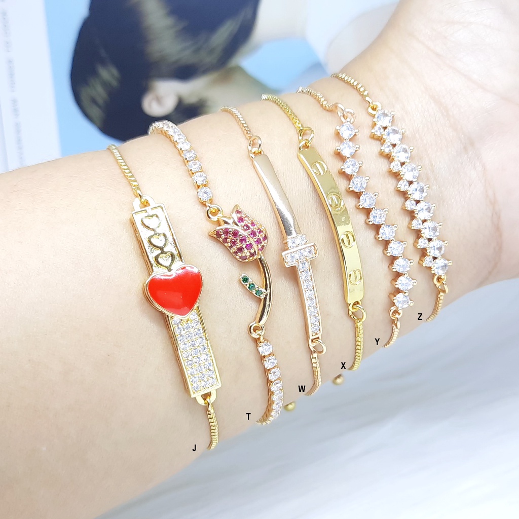 Xuping Gelang Serut Wanita Lapis Emas Batu Putih Bola Ukir - BB501