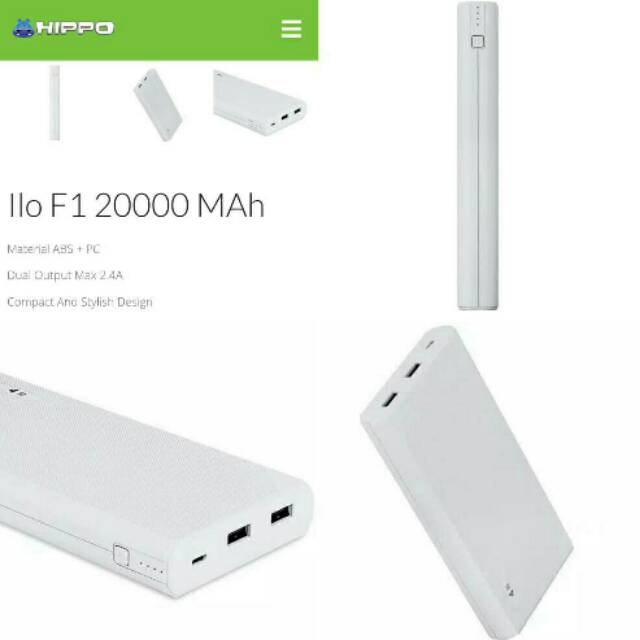 POWERBANK / POWER BANK HIPPO ILO 20000MAH / 20000 MAH 100% ORIGINAL DAN GARANSI RESMI 1 TAHUN -PUTIH
