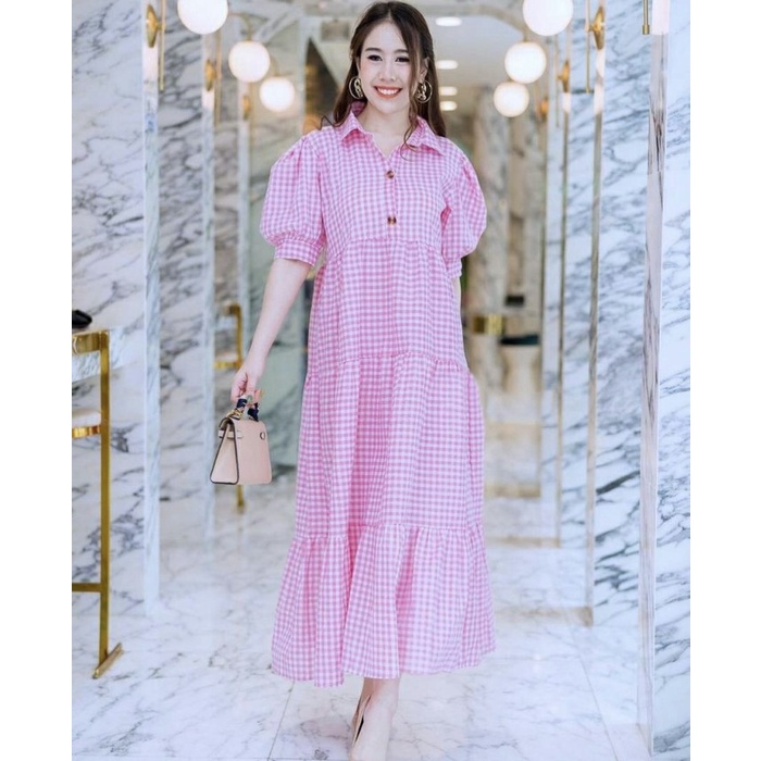 Midi Dress Premium Gamis Tributton Pink [Dress 0117] UDL BJ994