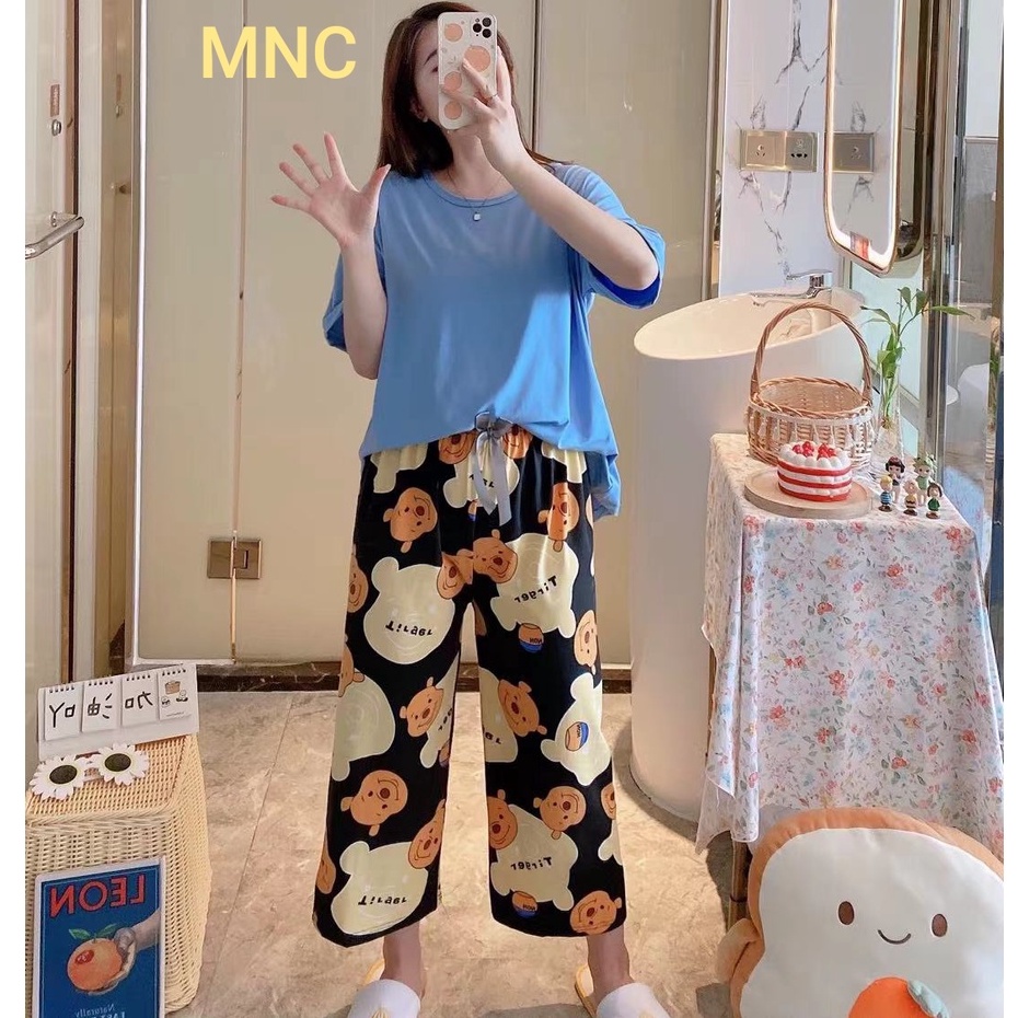 SETELAN CELANA SETCEL ONE SET OOTD 7 8 KAOS PIYAMA SET BAJU TIDUR HARIAN OVERSIZE POLOS WANITA DEWASA LENGAN PENDEK CP SPANDEK IMPORT STELAN PIAMA KAOS ATASAN TIDUR HITAM CEWEK GADIS REMAJA ANAK PEREMPUAN BAJU RUMAHAN SANTAI FASHION PAKAIAN TIDUR WANITA-7/8Kombi BLUE