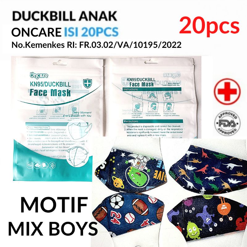 MASKER DUCKBILL ANAK ONCARE MOTIF BOYS MIX CAMPURAN ISI 20PCS PREMIUM MASK