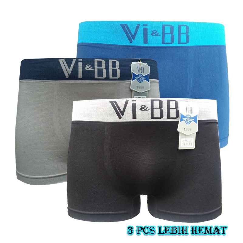 Boxer 3Pcs Lebih Murah Celana Dalam Boxer Pria Import Premium Vi&amp;BB Size M,L,XL,XXL CD Boxer Murah-Vegasus Store(COD)