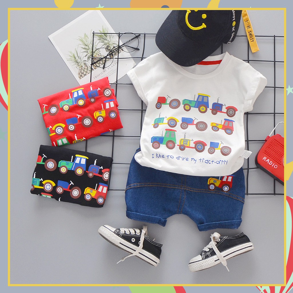 LAPAGO - Setelan Baju Lengan Pendek Celana Motif Print Kartun Bayi dan Anak Laki-laki / Perempuan 1-3 Tahun